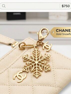 Authentic CHANEL Gold Snowflake Charm - Versatile Key/Bag Pendant
